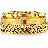 WFYOU 3PCS Stainless Steel Bracelets for Men Gold Roman Numeral Bangle Bracelet Twisted Cable Bracelet Adjustable Cuff Bracelet Mens Luxury Jewelry Bracelets Gifts
