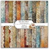 Vintage Lace Scrapbook Pattern Paper Pad 12&times;12,24 Sheets Double-Sided Coffee Scrapbooking CardStock Paper for Holiday Card Making Supplies DIY Junk Journal Papers.