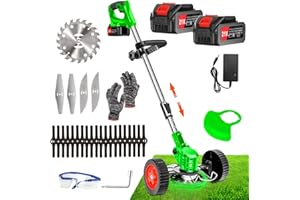 TUCSSARG Electric Weed Wacker Eater Battery Powered 21V 4.0Ah Cordless Grass Trimmer Battery Operated Brush Cutter Stringless Lightweight Weed Trimmer/Lawn Edger/Mini-Mower Weeder Tool with 3 Types Blades