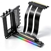 GIGA-MEGA PCIe X16 GEN5 Right Angle Riser Cable PCIe 4.0 and 5.0 with GPU Vertical Mount Bracket for RTX4090,RTX5090D, RX7900XT, RX9070 ATX (16cm GEN5 Black Bracket V3)