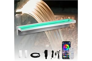 Pamopamo Pond Waterfall Spillway Stainless Steel Pool Fountain, APP Control LED Lighted Waterfalls Kit, Outdoor Water Flow Waterfalls Kit for Garden Patio Koi Pond Decoration-23.6"x7.8"x3.9"