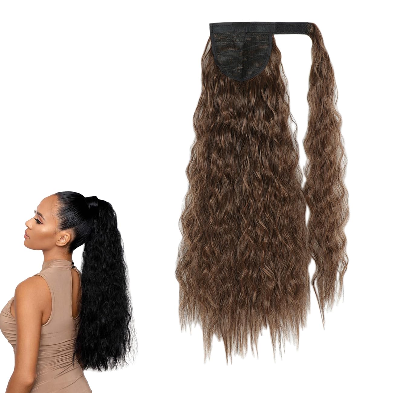 Hair Extensions Ponytail Dark Brown - Curly Wrap Around Ponytail Extension Long Wavy Synthetic Hair Extensions Clip in Ponytail for Women Beauty and Fashion GBMW076