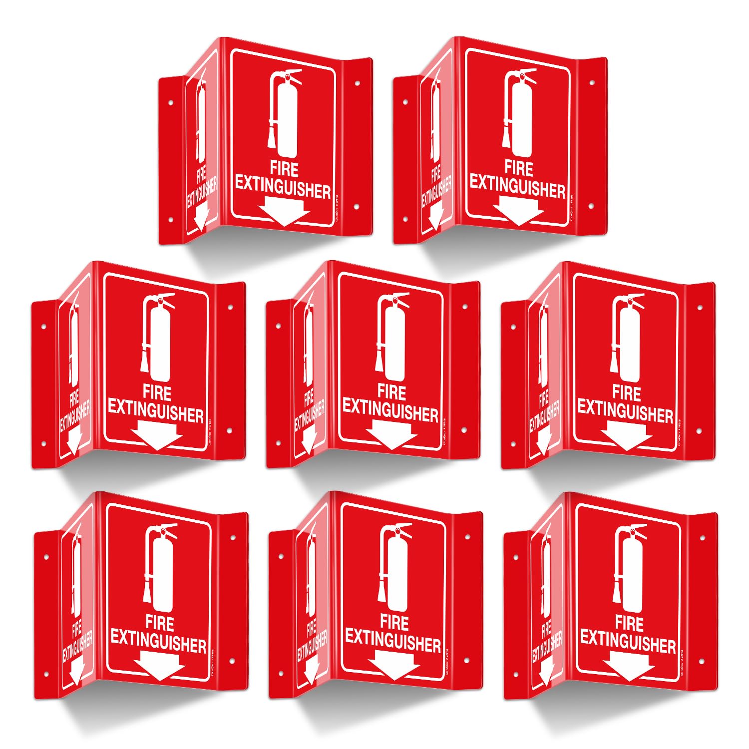 Photo 1 of GicnKeuz Fire Extinguisher Sign with Down Arrow, 8" x 6" Fire Extinguisher Two-Sided Acrylic Projecting V-Sign, Including Screws, Easy to Install, Home Office/Business Use (8 Pack)