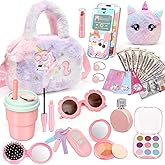 Chinloca Girls Purse with Pretend Makeup, Unicorn Gifts for 3-6 Year Old Girls, Kids Purse with Handbag Toy Phone Wallet Wate