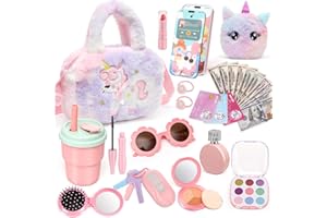 Chinloca Girls Purse with Pretend Makeup, Unicorn Gifts for 3-6 Year Old Girls, Kids Purse with Handbag Toy Phone Wallet Wate