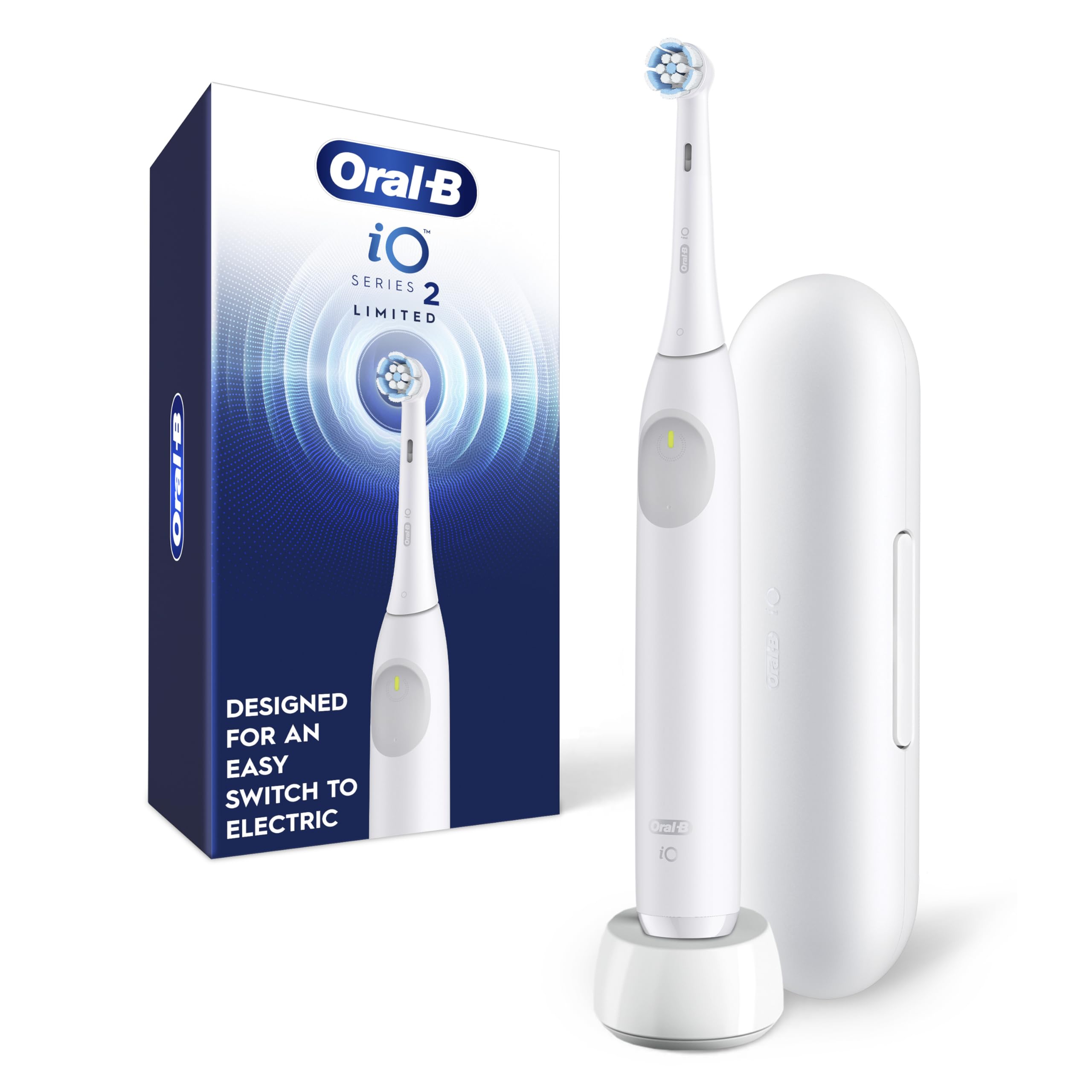 Photo 1 of Oral-B iO Simple Clean Rechargeable Electric Powered Toothbrush, Pure White with 1 Gentle Care Brush Head and 1 White Travel Case - Automatic Pressure Sensor to Protect Gums - 3 Modes -2 Min Timer