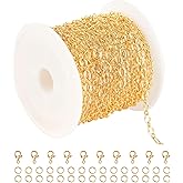 YOUBEIYEE 5 Meters 18K Gold Plated Chain for Jewelry Making, Shiny Light Gold Embossed Oval Cable Link Chain Spool Women Necklace Bracelet DIY Jewelry Findings