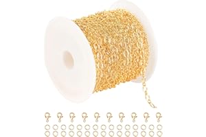 YOUBEIYEE 5 Meters 18K Gold Plated Chain for Jewelry Making, Shiny Light Gold Embossed Oval Cable Link Chain Spool Women Necklace Bracelet DIY Jewelry Findings