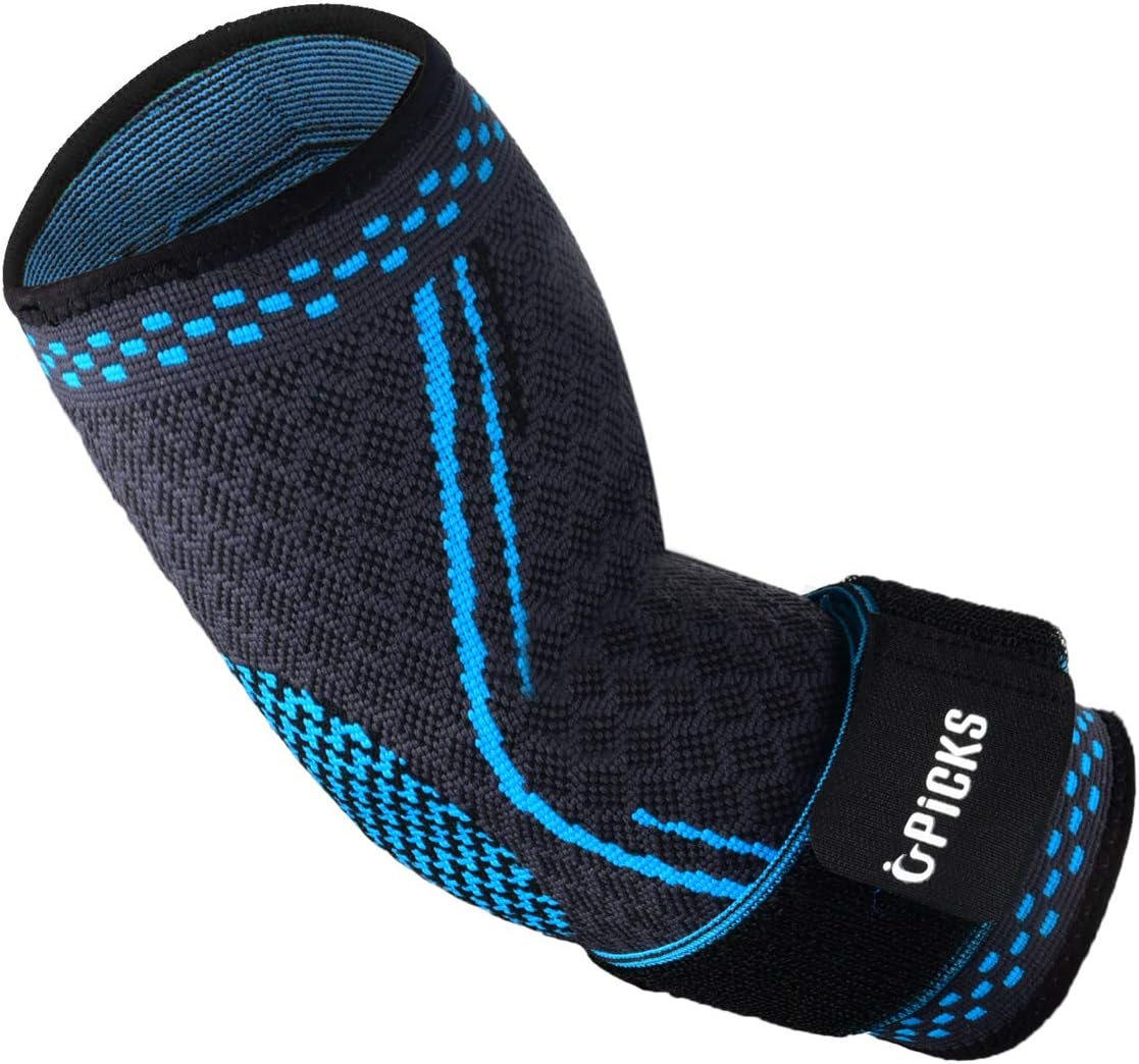 Sports Elbow Brace Compression Sleeve Arm Support Elastic Sleeve with Strap for Golfer,Basketball,Tennis,Workout,Weightlifting, Tendonitis, Arthritis, Bursitis, Pain Relief, Recovery/Size M/Single