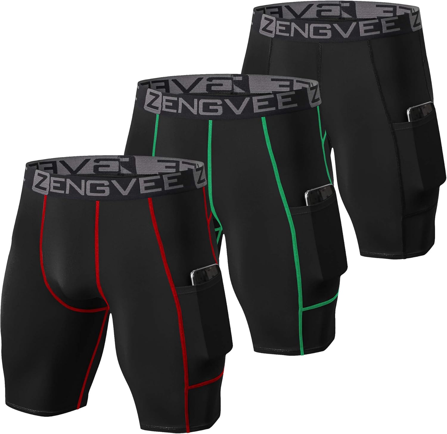 ZENGVEE Men's 3 Pack Compression Shorts with Pockets Cool Dry Athletic