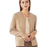 PHYLIN LEAF 100% Cashmere Women's Cable Knit Cardigan Sweaters for Women Long Sleeve Crew Neck Warm Button Down