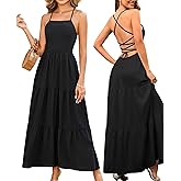 GLNEGE Women's Summer Boho Long Dresses Spaghetti Backless Lace Up Beach Dress Vacation Flowy Sundresses 2025