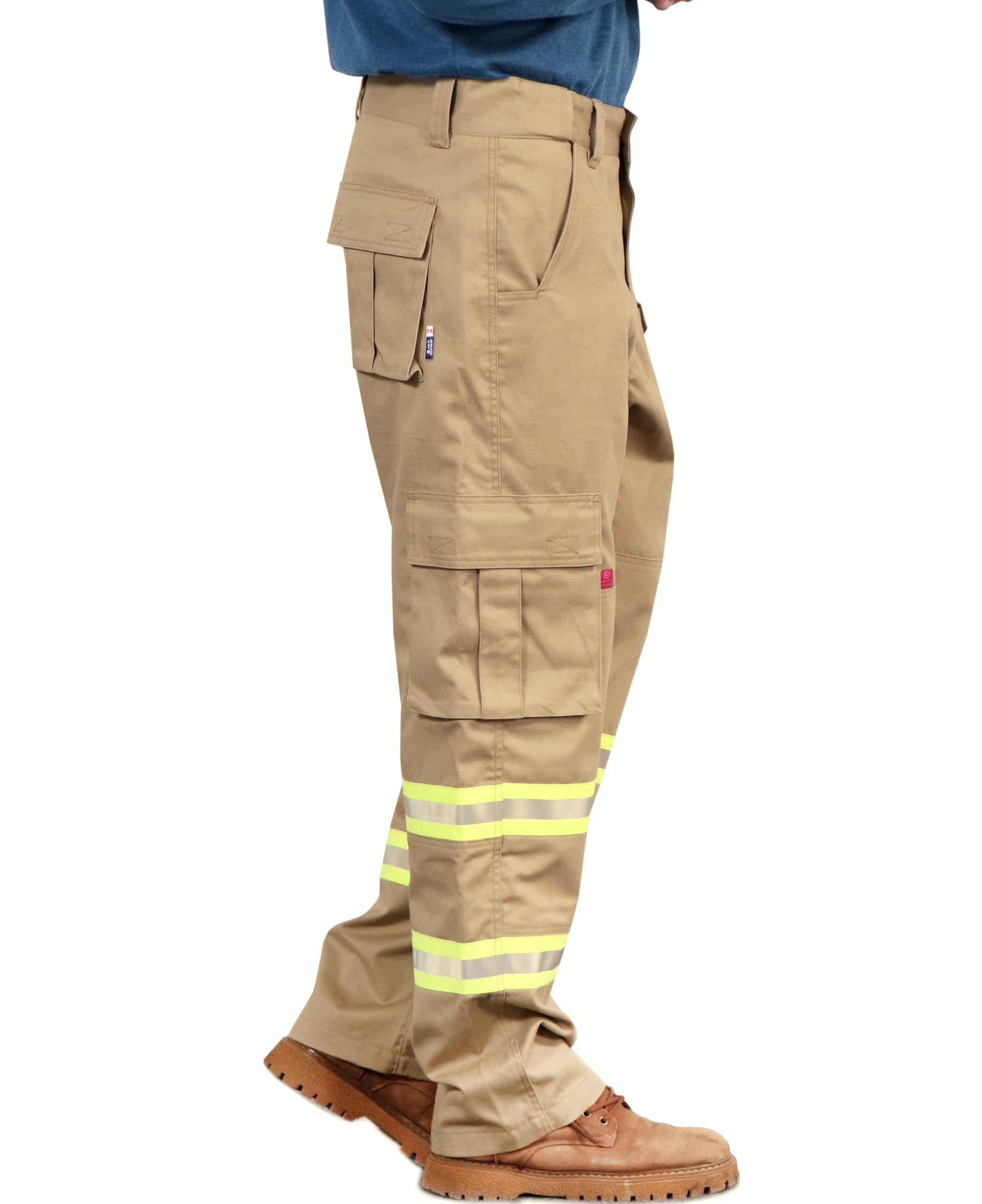 Photo 1 of BOCOMAL FR Pants High Visibility Cargo Pockets Flame Resistant Hi-Vis Workwear Water & Oil Repellent Finish Khaki