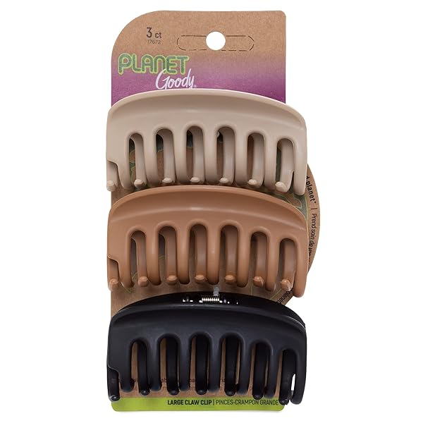 GOODY PLANET SUSTAINABLE ROUND CLAW CLIPS, ASSORTED COLORS (COLORS MAY VARY), 3 COUNTS (PACK OF 1) – PAIN-FREE HAIR ACCESSORIES FOR WOMEN, MEN, BOYS AND GIRLS