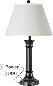 Cal Lighting La 60007tb 7rdb 100w Metal Night Stand Lamp With 2 Usb And 2 Power Outlets On Off Rocker Base Switch Dark Bronze Wood Amazon Com