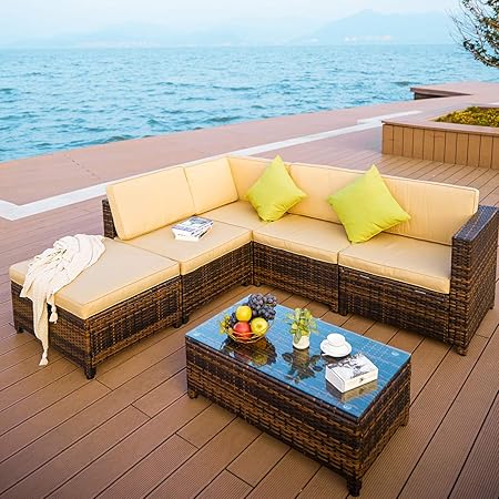 Amazon Com Pamapic 6pcs Wicker Furniture Set With Lounge Chair