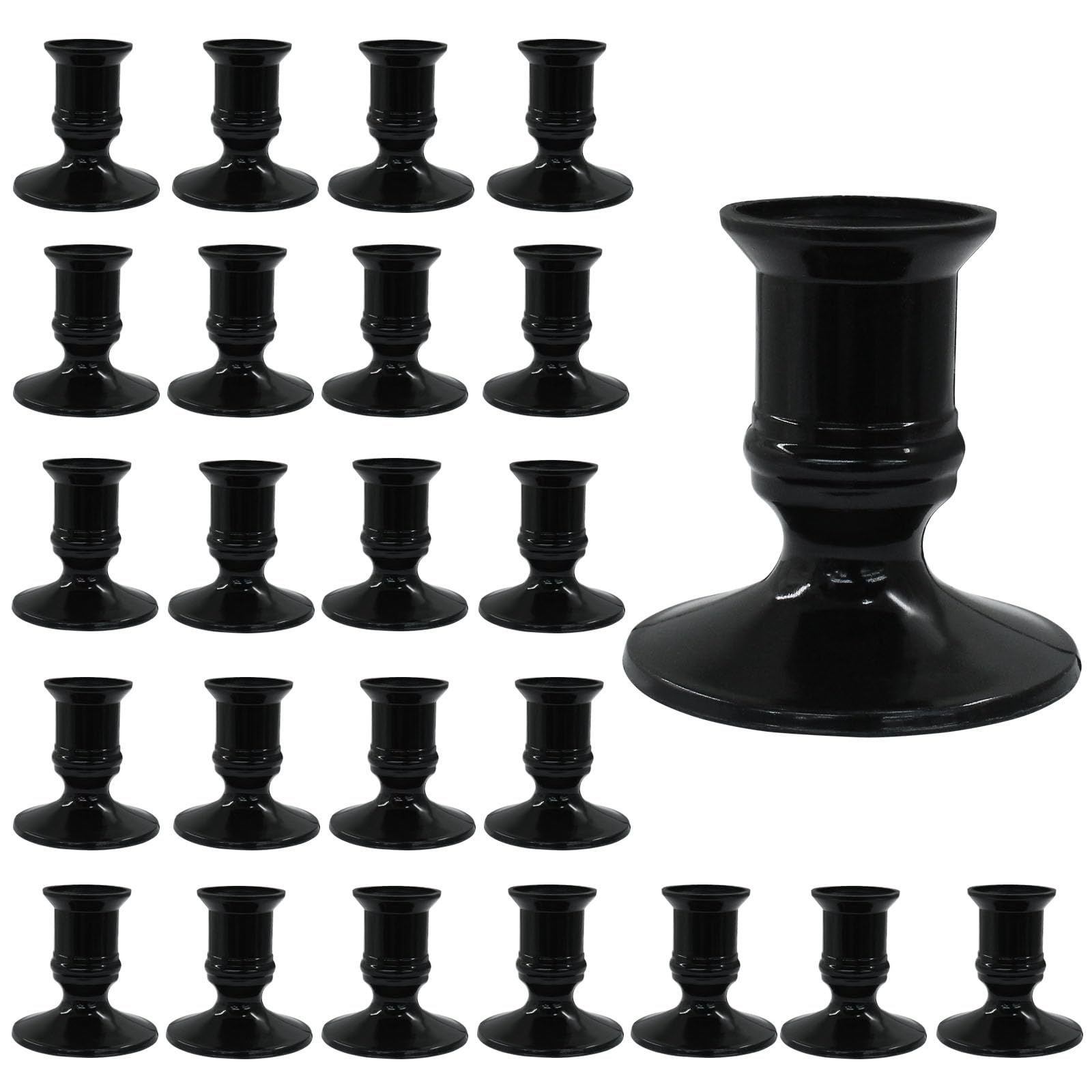 Photo 1 of Hordion 24Pcs Taper Candle Holder Black Plastic Candlestick Holders Decorative Table Centerpiece for Wedding Candlelight Dinner Bridal Showers Party Decor