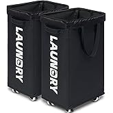 Goodpick Laundry Basket with Wheels, 2-Pack 75L Rolling Laundry Hamper with Removable Wash Bags, Rolling Laundry Basket with 