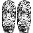 Oottati 2 Sheets Realistic Animal Temporary Tattoos Stickers Dragon Lotus Skull Designs For Men Waterproof Arm Leg Fake Body Art, Gym & Parties Bold Masculine Decals