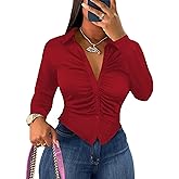 LovelyWholesale Women Sexy Button Down Shirts Long Sleeve Collared Tie Dye Tops