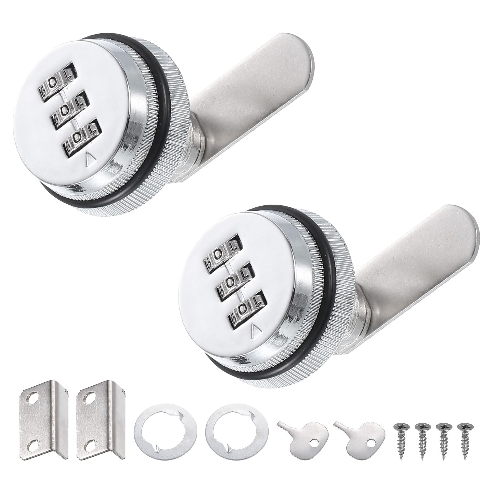 PATIKIL 3/4" Combination Cam Lock, 2 Pcs File Cabinet Locks with Combination Password Coded Cabinet Locks with Cylinder Chrome for 0.2-0.5" Thick Wood Drawer Mailbox Filing Cabinet, Silver