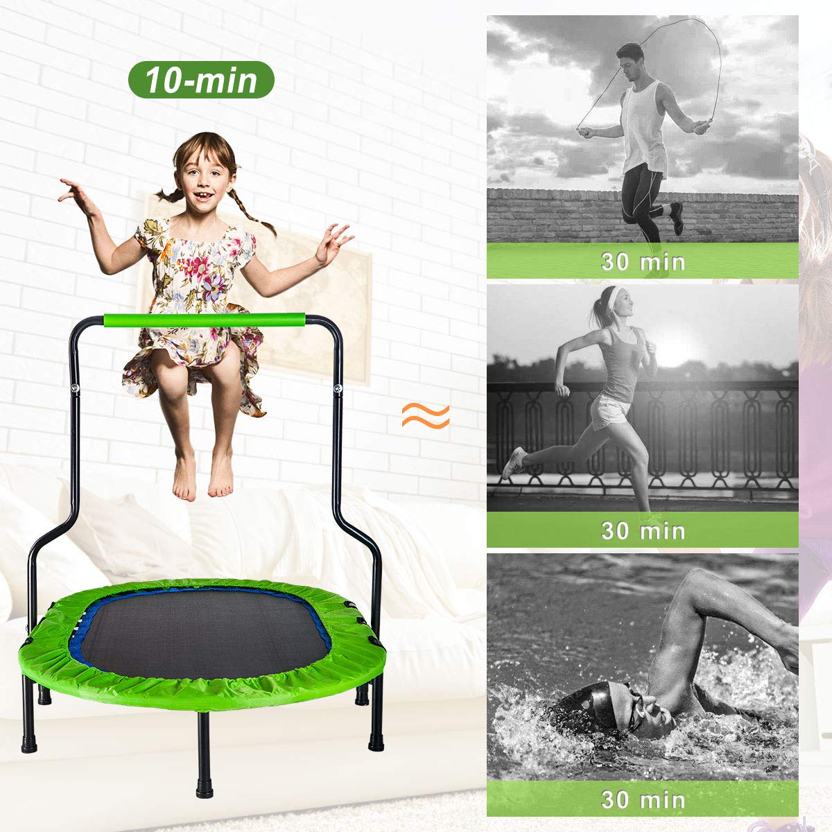 Foldable NoSpring Band Rebounder Merax Kids Trampoline with Handrail