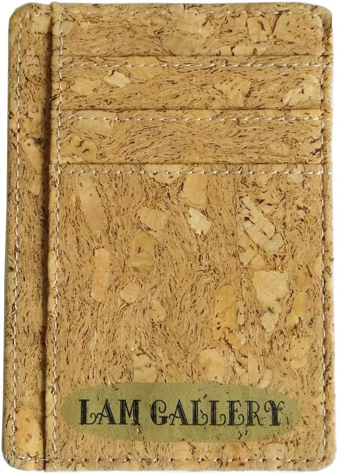 Lam Gallery Vegan Cork Wallets Slim Wallet with Slots for Money, Business and Credit Cards & ID(Wood Color)