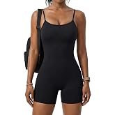 MERYOSZ Workout Jumpsuits for Women Seamless One Piece Shorts Romper Spaghetti Strap Tummy Control Bodysuit Gym Outfits