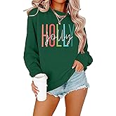 LOTUCY Women Christmas Sweatshirts Holly Jolly Christmas Tree Crewneck Graphic Sweater Long Sleeve Pullover Top