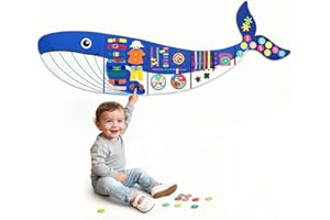 Rivibou Whale Montessori Busy Board Toddler Busy Board, Activities Foldable Montessoris Toys for 3+ Years Old Wall Panel
