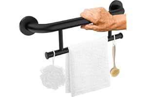 Oil Rubbed Black Grab Bar 17 Inch w/Towel Holder, iHansee Stainless Steel Shower Towel Bar Bathroom Balanced Support Handle, Wall Mount Safety Handrail Grab Rail for Elderly Senior Handicap Disabled