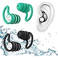 Swimming Ear Plugs Waterproof Earplugs - 2 Pairs Silicone Swim Ear Plugs for Adult Kids, Water Sports Earplugs for Showering, Bathing, Surfing - Keep Ear Water Out (Green, Black)
