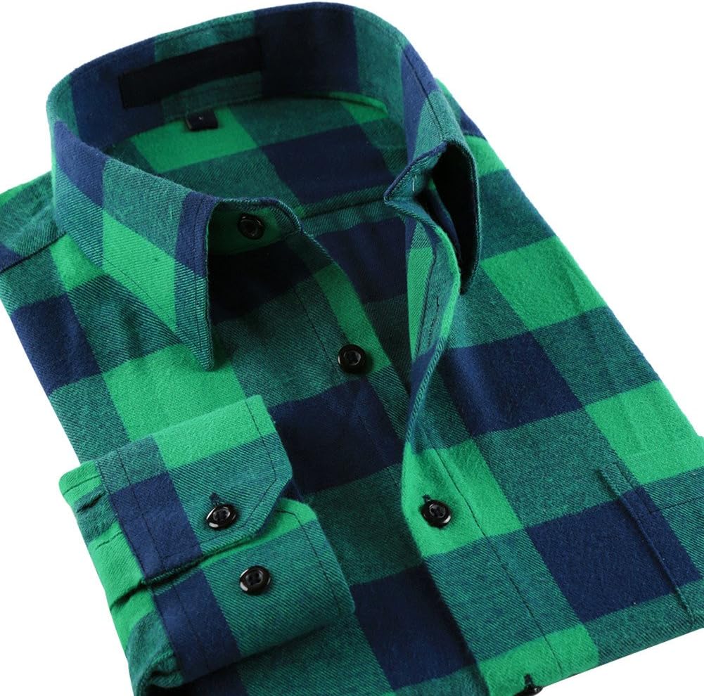 Meykiss Men's Casual Slim Fit Grid Long Sleeve Button Down Shirt Blouse