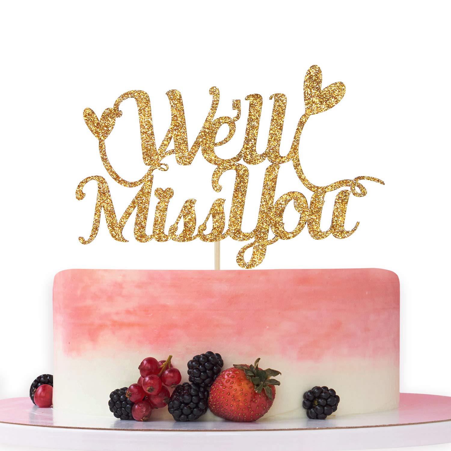 Gold Glitter We'll Miss You Cake Topper Which for Retirement, Graduation, Going Away Party Cake Decorations Supply