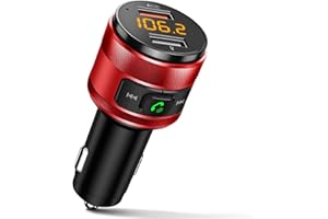 IMDEN Bluetooth 5.3 FM Transmitter for Car, 3.0 Wireless Bluetooth FM Radio Adapter Music Player FM Transmitter/Car Kit with Hands-Free Calling and 2 USB Ports Charger Support USB Drive Red