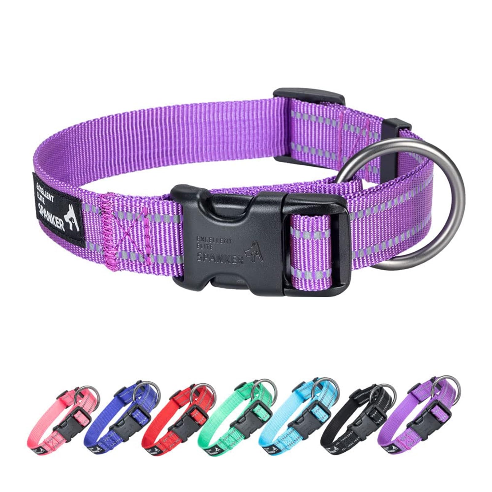 EXCELLENT ELITE SPANKER Reflective Dog Collar Classic Breathable Nylon Adjustable Pet Collar with Quick Release Buckle for Boy Girl Male Female Puppies Small Medium Large Dogs Training(PUL-M)
