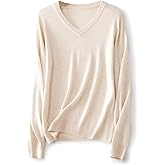 Ciovkis Women's Merino Wool Blend Sweater Fall Winter V Neck Long Sleeve First-Line Ready to Wear Seamless Knit Sweater