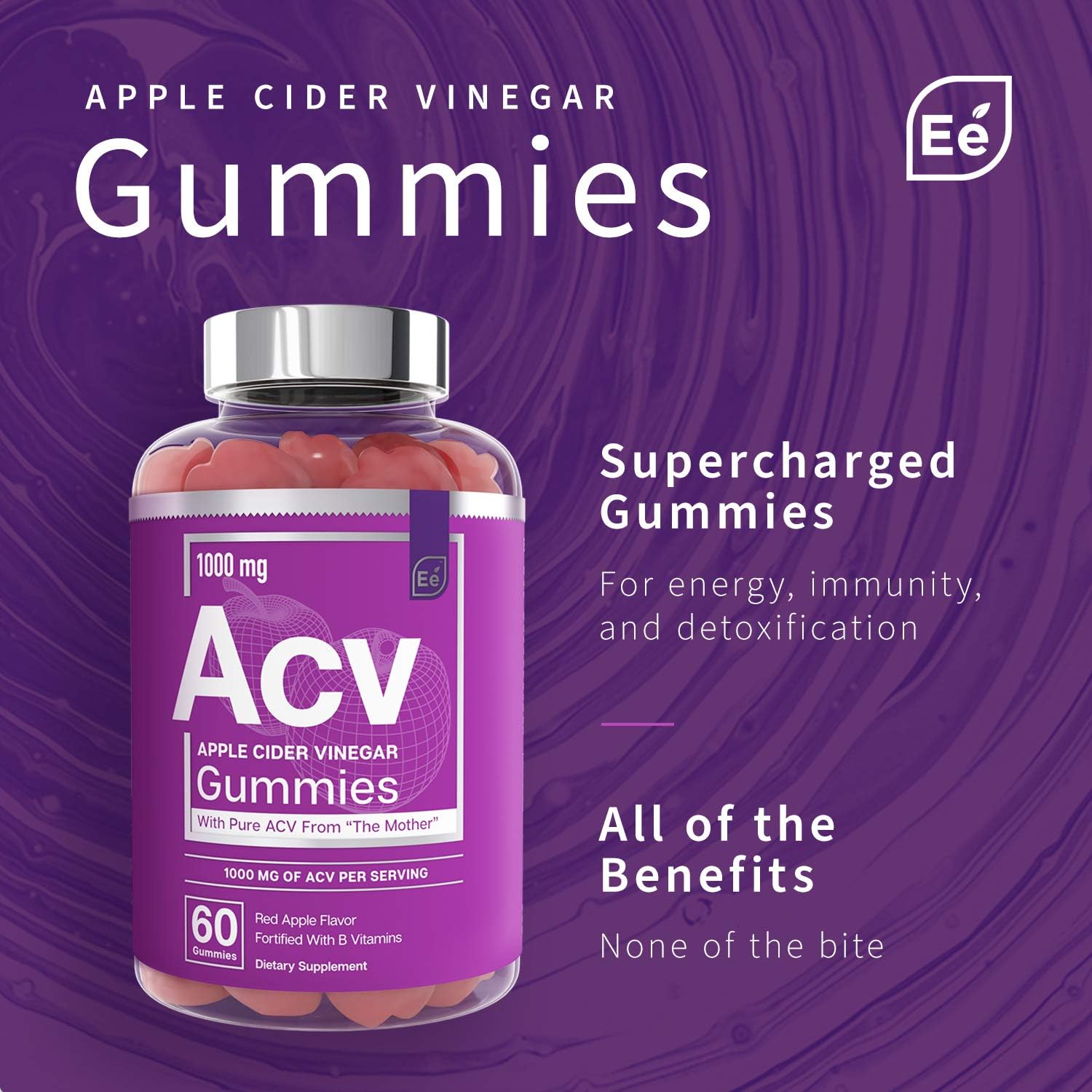 Apple Cider Vinegar Gummies from The Mother - All-Natural, Vegan ACV with Folic Acid and Vitamin B6 & B12 | by Essential Elements - 60 Count: Health & Personal Care