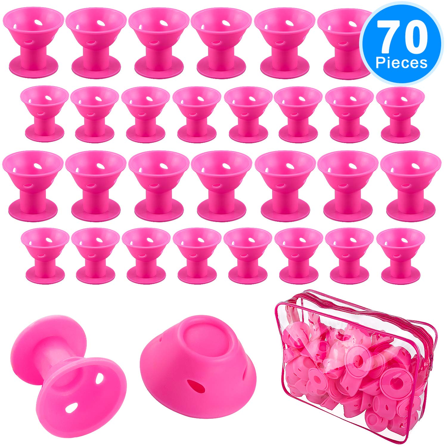SIQUK 70 Pcs Silicone Hair Curlers Rollers Set Pink Hair Curlers