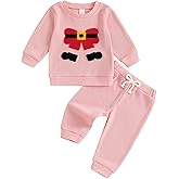 Fernvia Baby Girl Christmas Outfit Toddler Winter Clothes Santa Embroidery Waffle Knit Sweatshirt Pullover Tops Pant Set