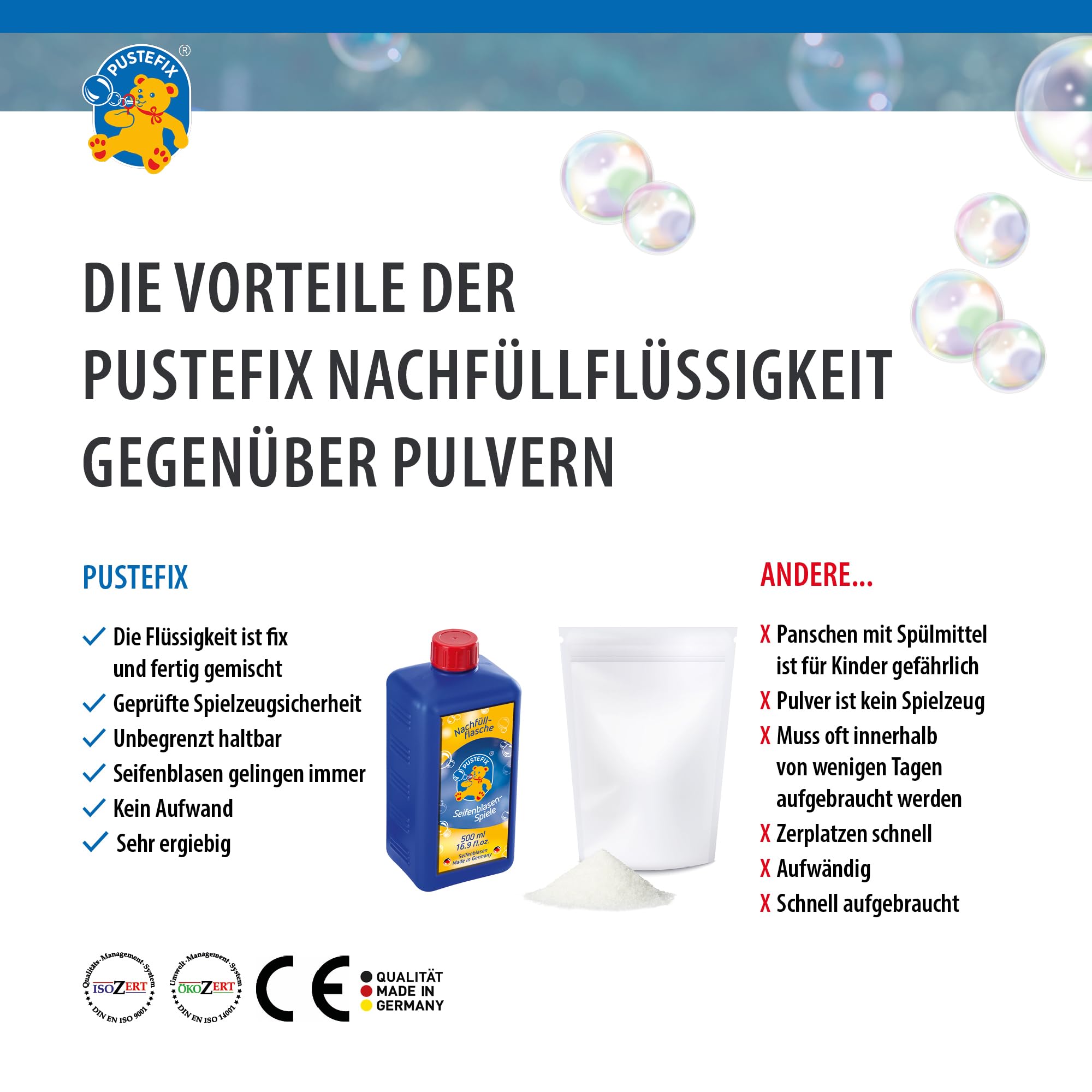 PUSTEFIX - 420869725 Seifenblasen Nachfüllflasche Maxi 1L I Seifenblasenflüssigkeit für bunte Blasen I I extra Flüssigkeit für mehr Bubble Spaß I für Kinder & Erwachsene auf Geburtstag, Hochzeit 6