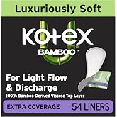 Kotex Bamboo Wrapped Liners, Light Absorbency, Extra Coverage, 54 Count | Xpress Dri Core, Light Flow &amp; Discharge Protection, Helps Stop Odor, 100% Bamboo-Derived Viscose Top Layer