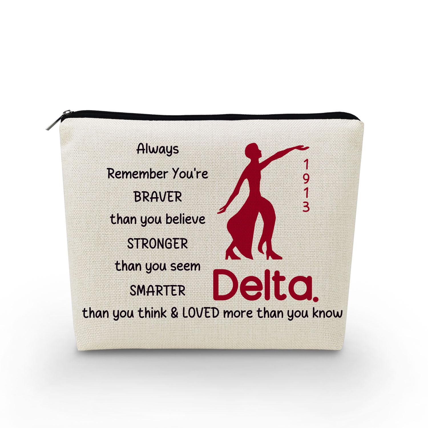 Photo 1 of YULUENZE Sorority Presents Cosmetic Canvas Makeup Bag DST Sorority Inspired Presents You Are Braver Stronger Smarter Than You Think Canvas Makeup Zipper Pouch Birthday Present for Women