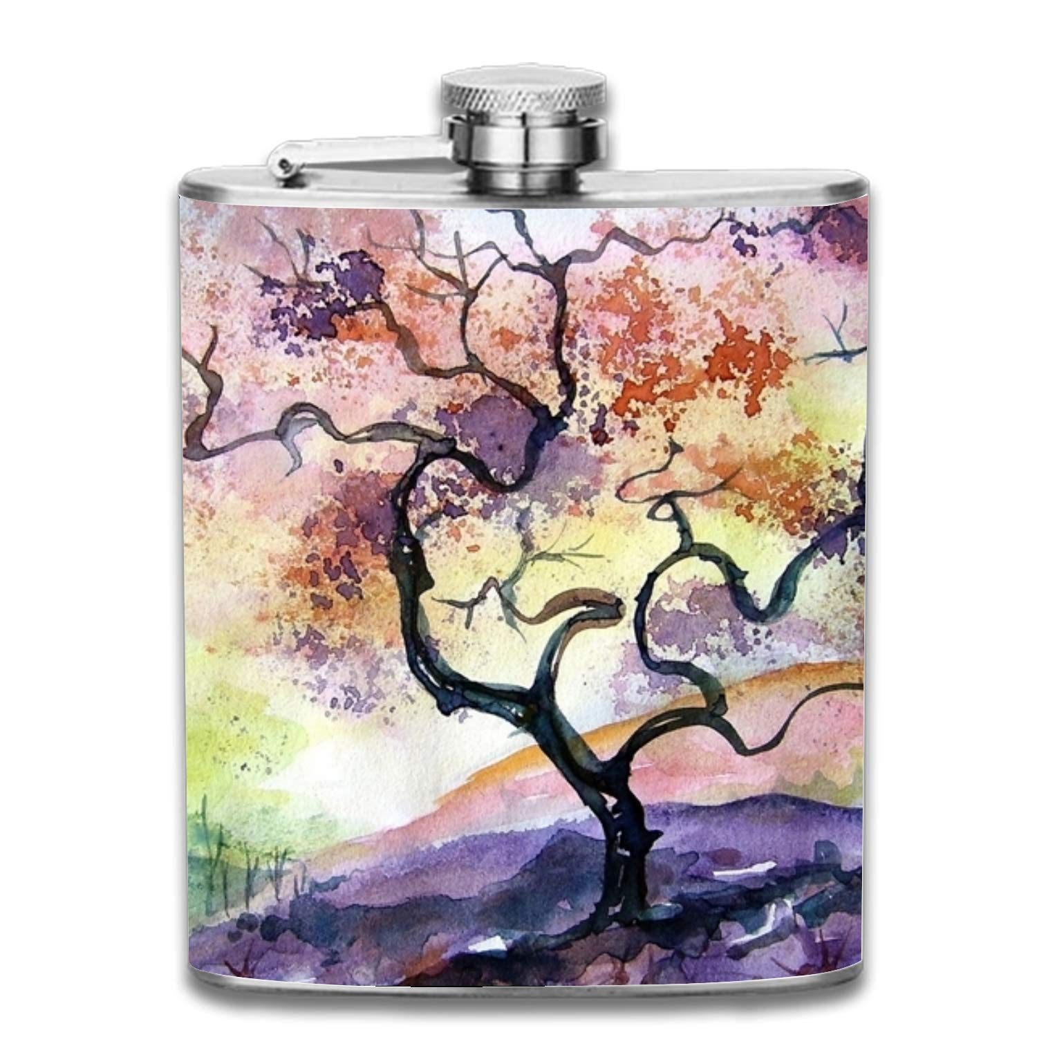 Multicolor13 Ejdkdo Watercolor Tree Stainless Steel Pocket Flagon Shot Flask Hip Flask Wine Pot 7oz