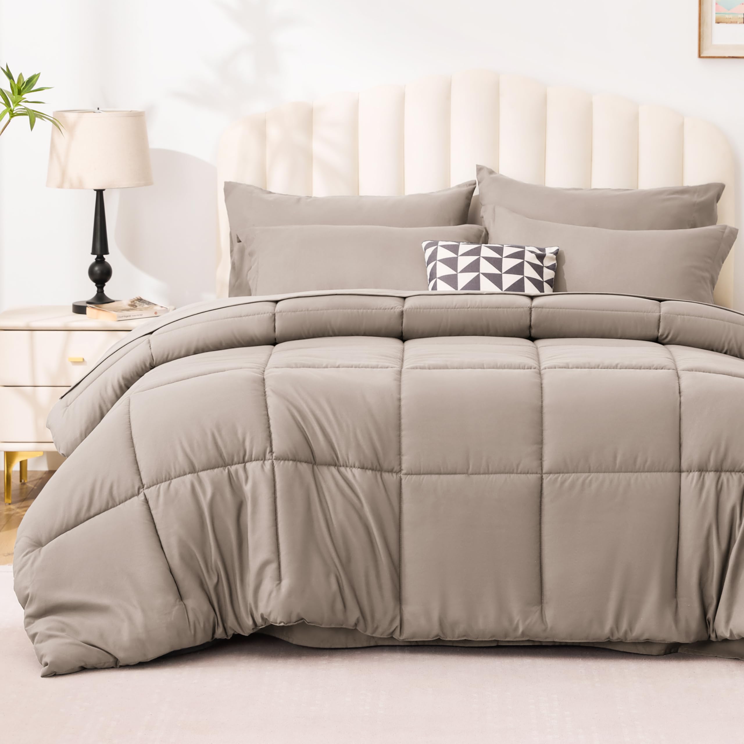 Photo 1 of Love's cabin Twin Comforter Set Light Brown, 5 Pieces Twin Bed in a Bag, All Season Bedding Sets with 1 Comforter, 1 Flat Sheet, 1 Fitted Sheet, 1 Pillowcase and 1 Pillow Sham