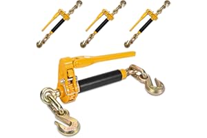 AYMMIC 5/16" - 3/8" Folding Handle Load Binder, Heavy Duty Ratchet Chain Binder w/Grab Hooks G70-T80, 7,100 lbs WLL Tie Down Hauling Chain Binders for Flatbed Truck Trailer, 4 Pcs