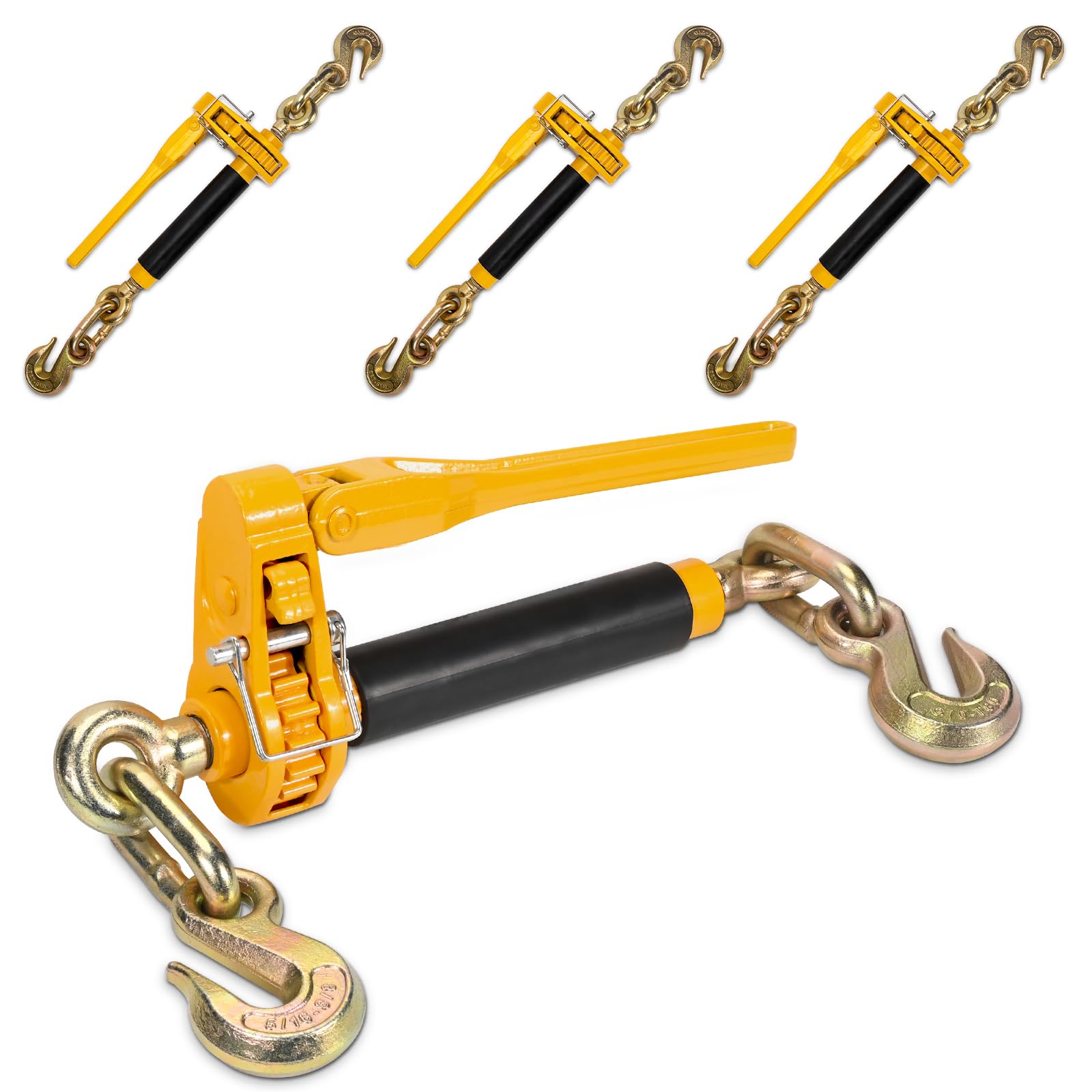 Photo 1 of AYMMIC 5/16" - 3/8" Folding Handle Load Binder, Heavy Duty Ratchet Chain Binder w/Grab Hooks G70-T80, 7,100 lbs WLL Tie Down Hauling Chain Binders for Flatbed Truck Trailer, 4 Pcs