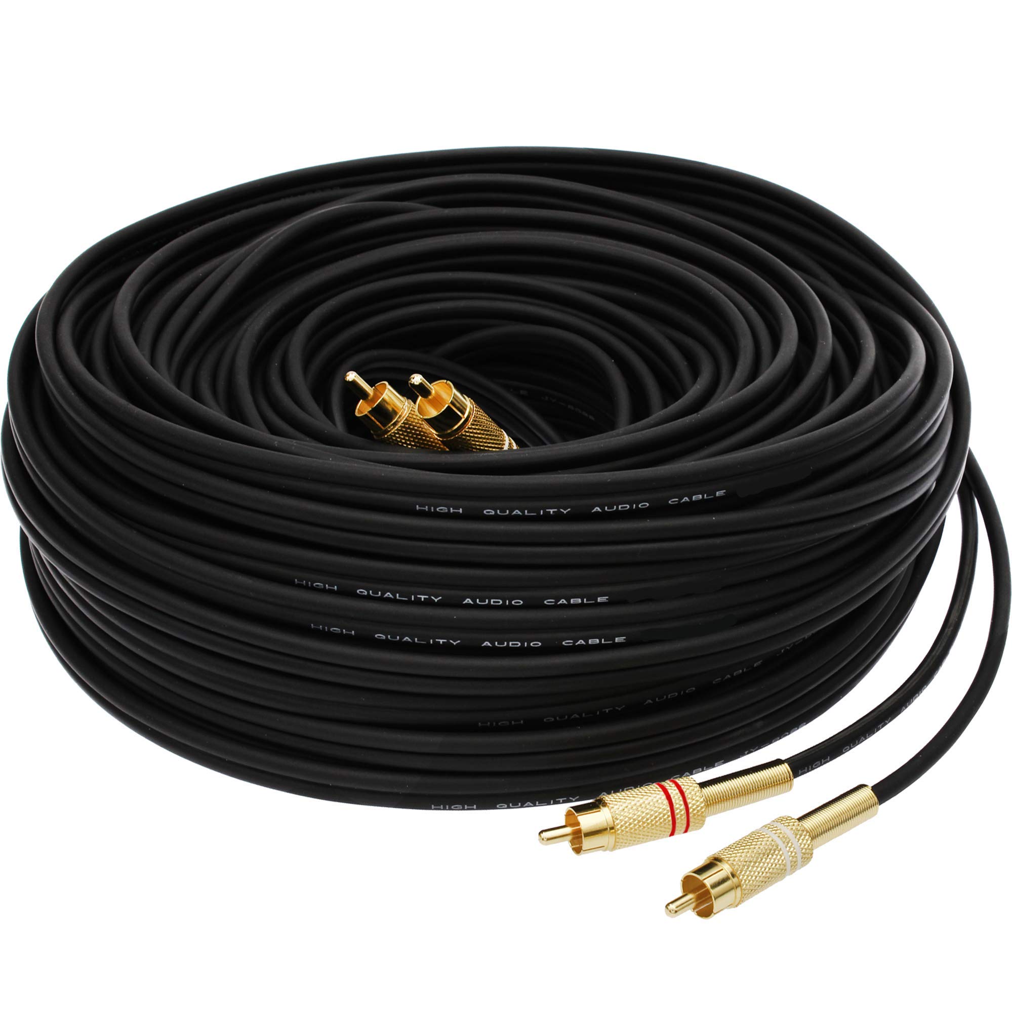 1STec 35m Long Professional Studio DJ Grade 2 RCA Phono Male Plug to Stereo Audio Lead with 99% OFC Screened Copper Cable Metal Connectors for Mixing Desk TV DVD to Amplifier (35 Metre)