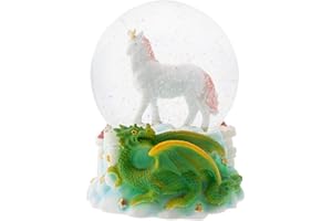 ELANZE DESIGNS Majestic Unicorn and Dragon 100MM Sturdy Wind Up Musical Glitter Water Snow Globe Tabletop Dresser Nightstand Figurine Decoration Plays Tune You are My Sunshine