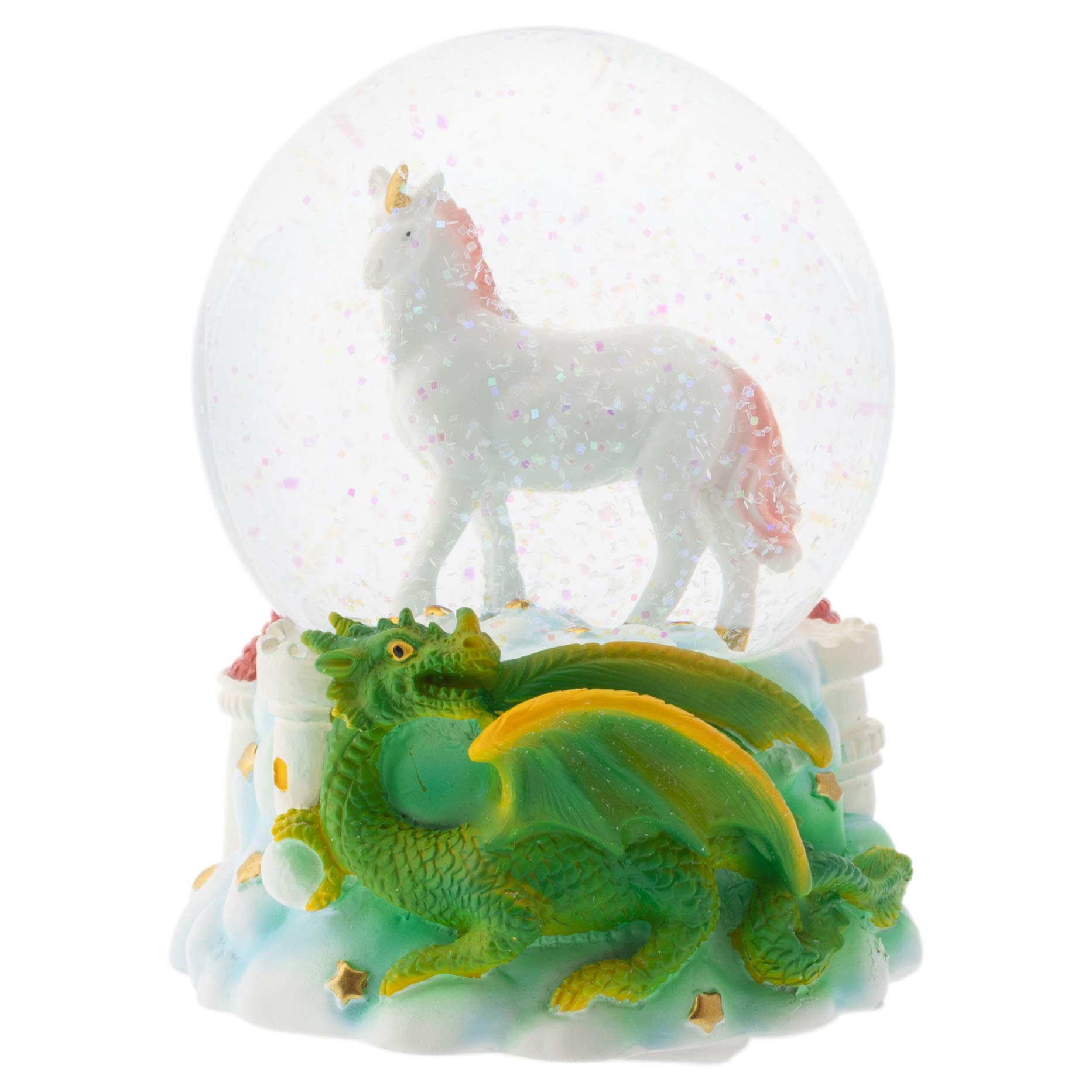 Majestic Unicorn and Dragon 100MM Sturdy Wind Up Musical Glitter Water Snow Globe Tabletop Dresser Nightstand Figurine Decoration Plays Tune You are My Sunshine